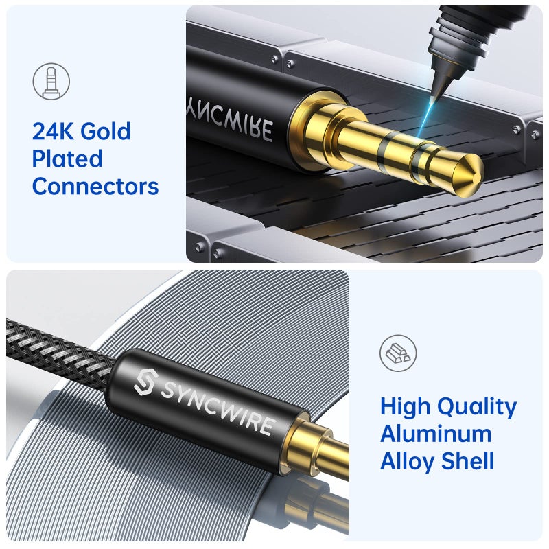 Syncwire Long Aux Cable 6.5Ft- Auxiliary Audio Cable for Headphones, Car, Home Stereos, iPhone/Ipad iPod/Echo Dot, Galaxy S8/ Galaxy Note 8/ Smartphones & More - Black - Image 3